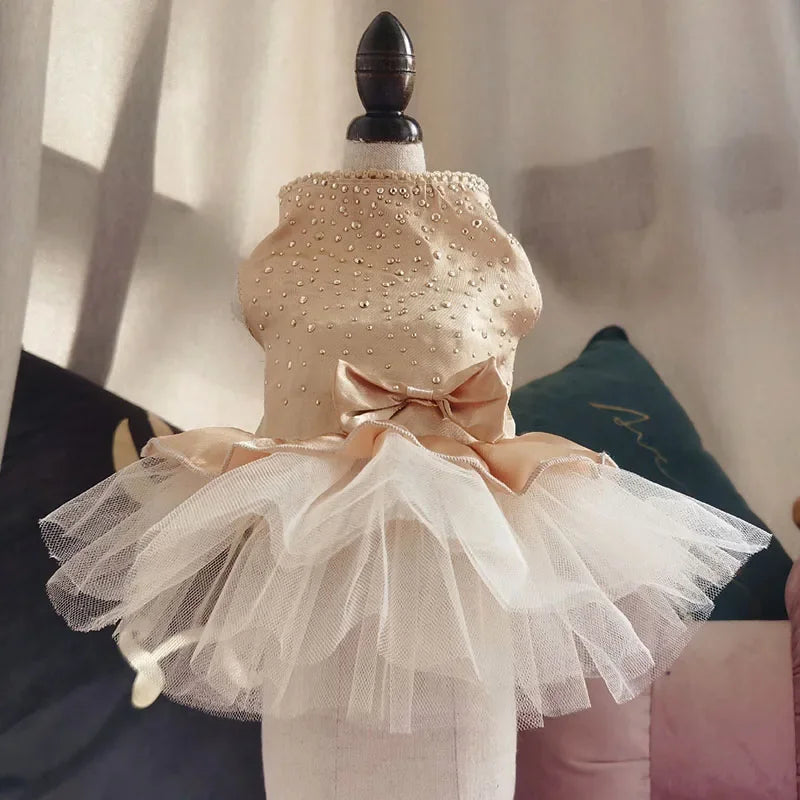 Vestido de algodón con falda para perros pequeños