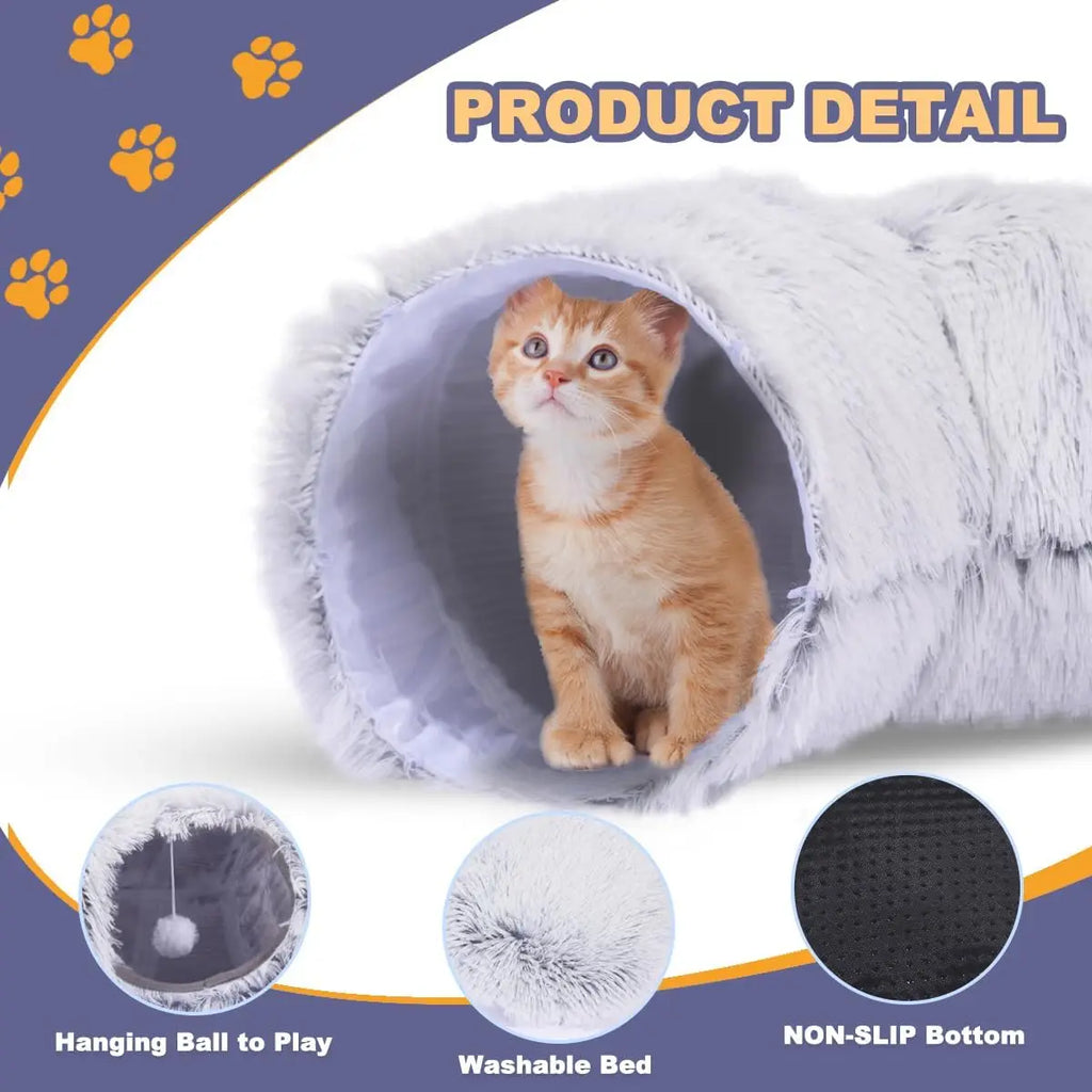 Cama de peluche con túnel circular plegable para gatos