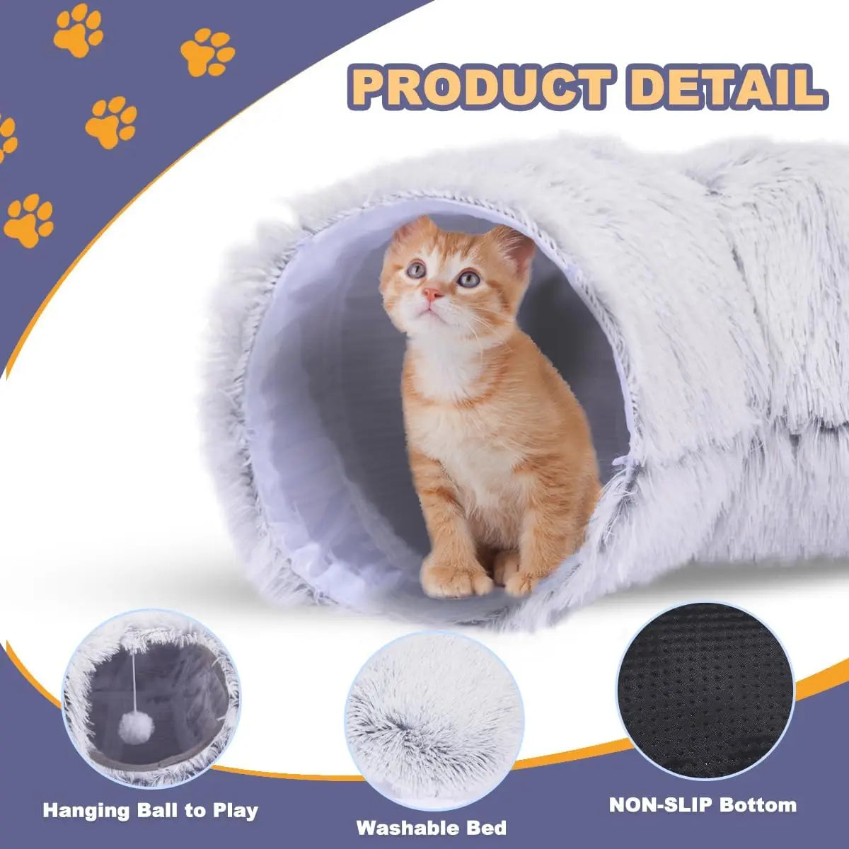 Cama de peluche con túnel circular plegable para gatos
