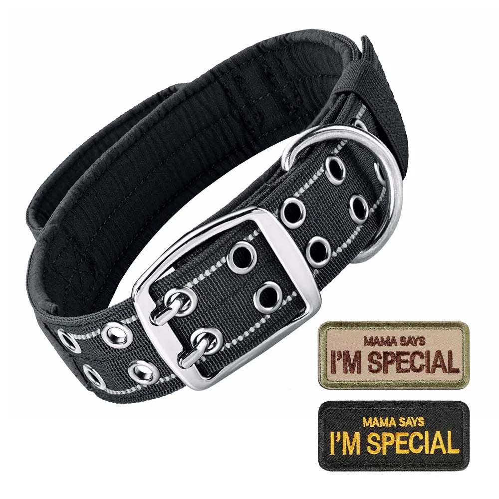 Collar táctico para perros con doble hebilla y asa acolchada