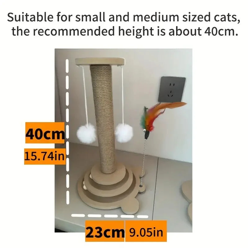 Rascador para gatos con poste de sisal y juego de pelotas