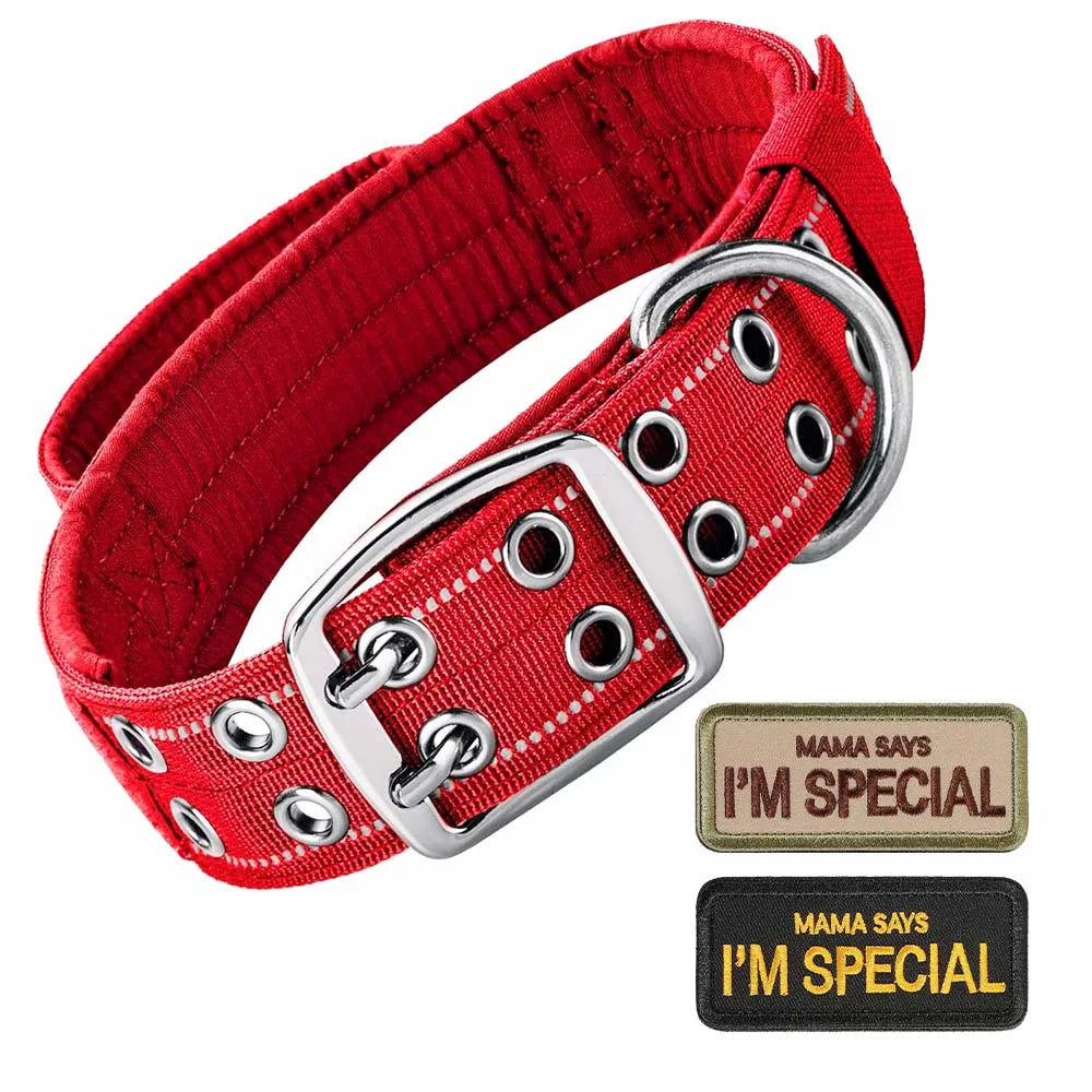 Collar táctico para perros con doble hebilla y asa acolchada