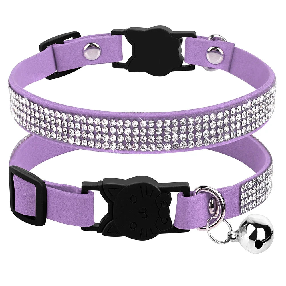 Collar para gatos con strass, cascabel y cierre de seguridad