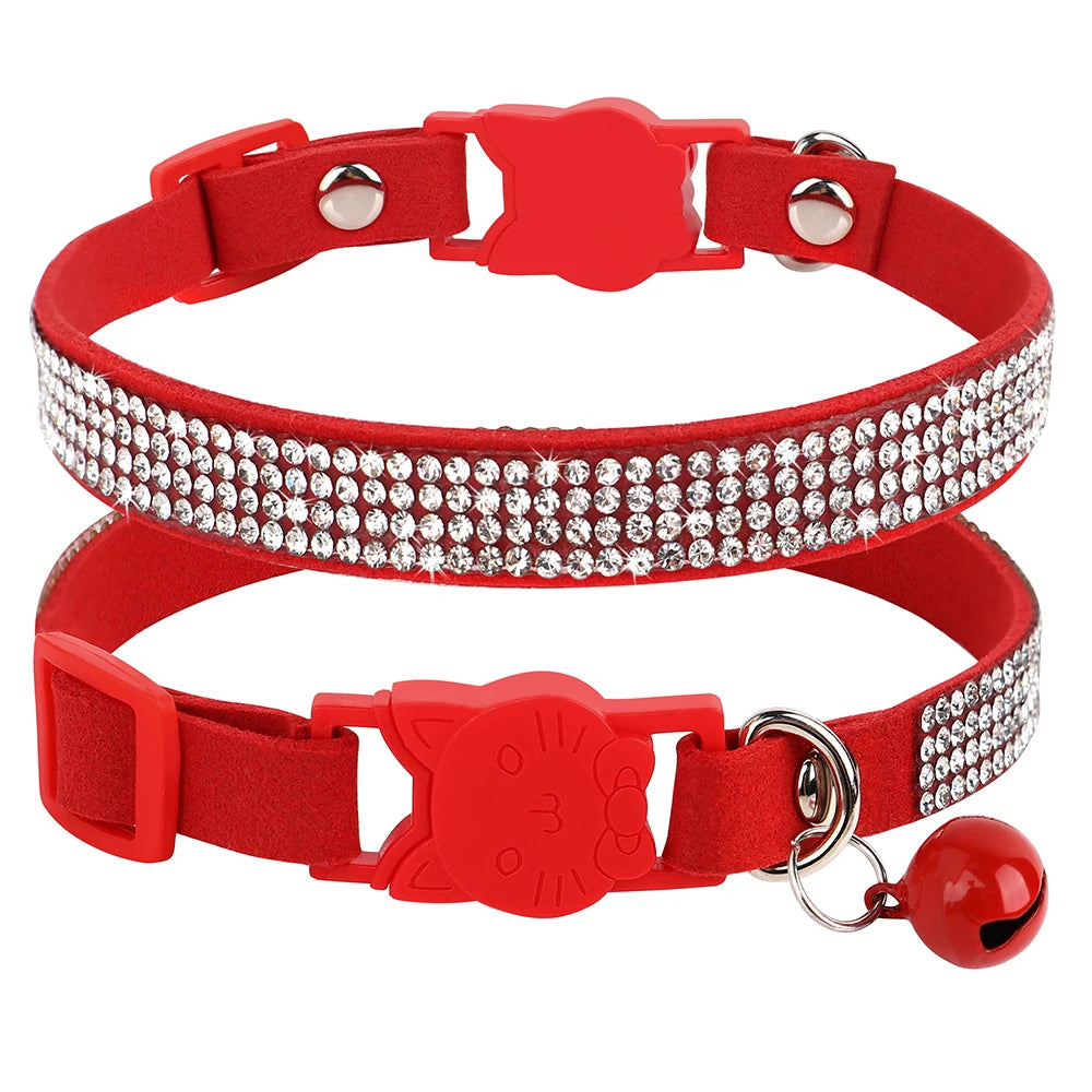 Collar para gatos con strass, cascabel y cierre de seguridad