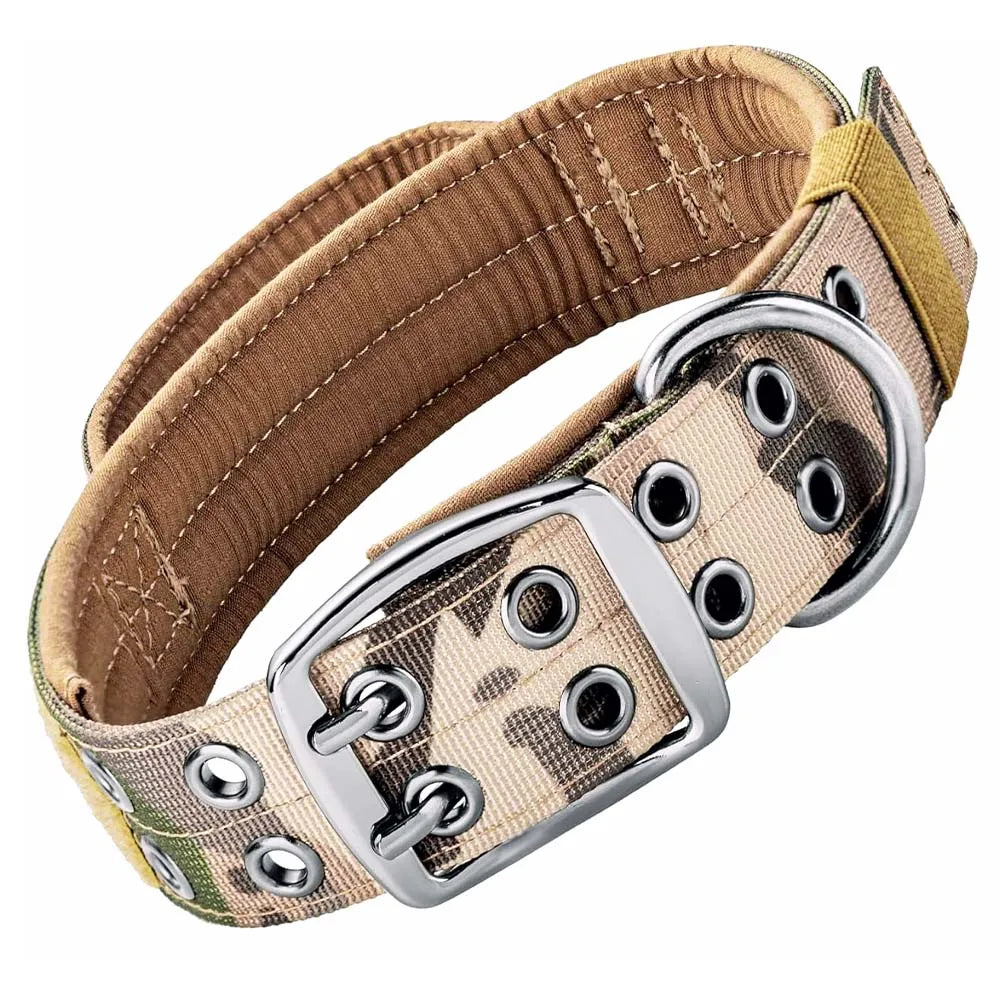 Collar táctico para perros con doble hebilla y asa acolchada