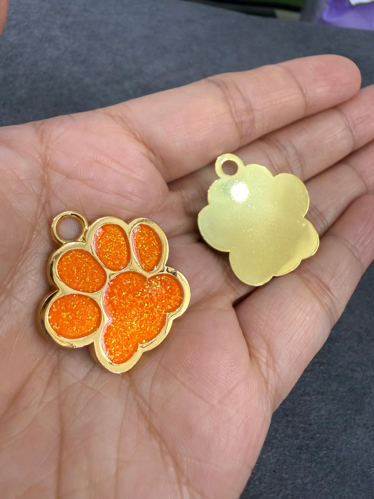 Chapita grabable para mascotas con huella y brillo