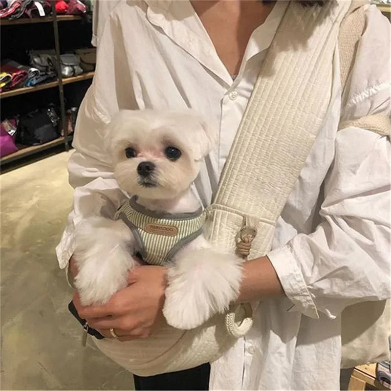 Bandolera de lona blanca para mascotas pequeñas