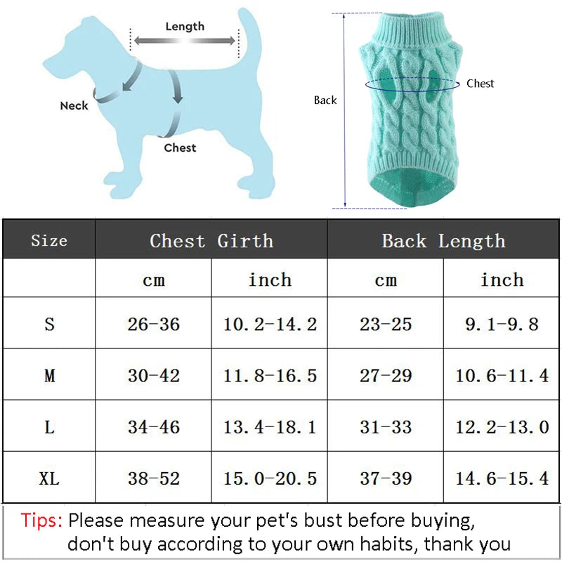 Suéter tejido de cuello alto para perros pequeños y gatos