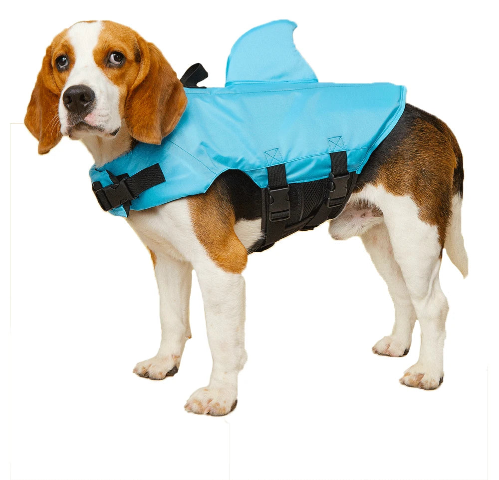 Chaleco de flotación para perros con diseño de tiburón