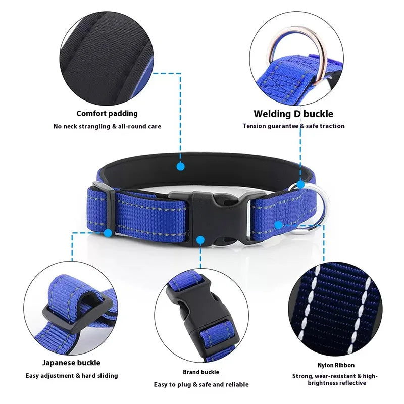 Collar reflectivo para perros con acolchado y doble argolla