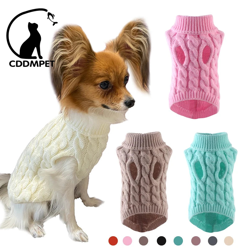 Suéter tejido de cuello alto para perros pequeños y gatos