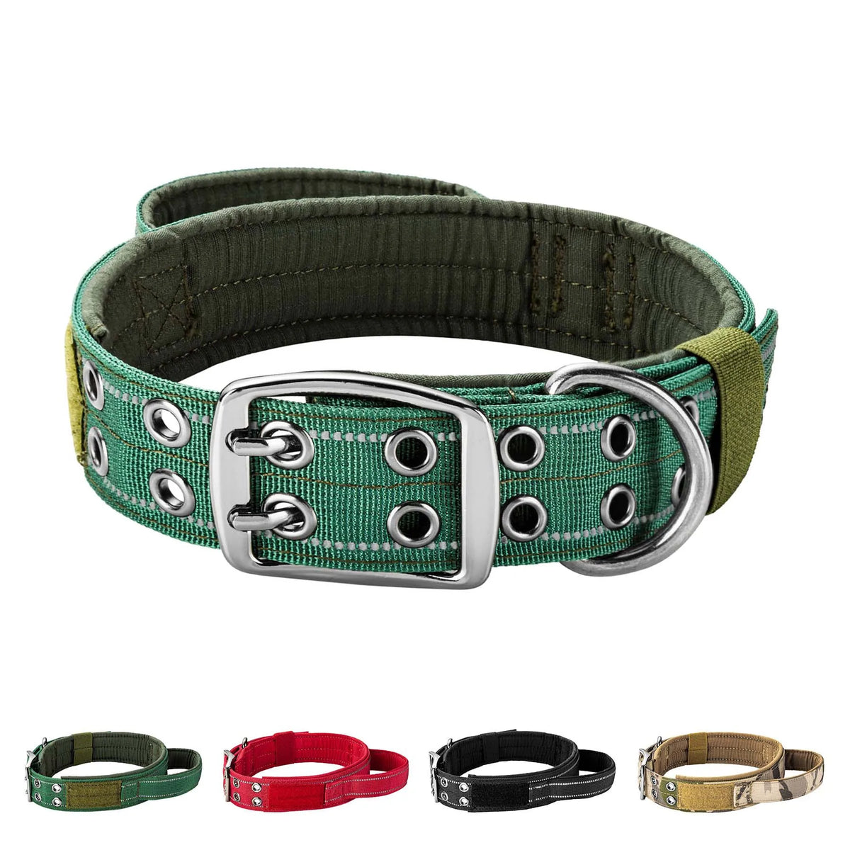 Collar táctico para perros con doble hebilla y asa acolchada