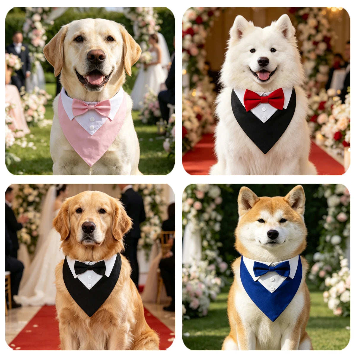 Bandana de gala para mascotas con moño ajustable