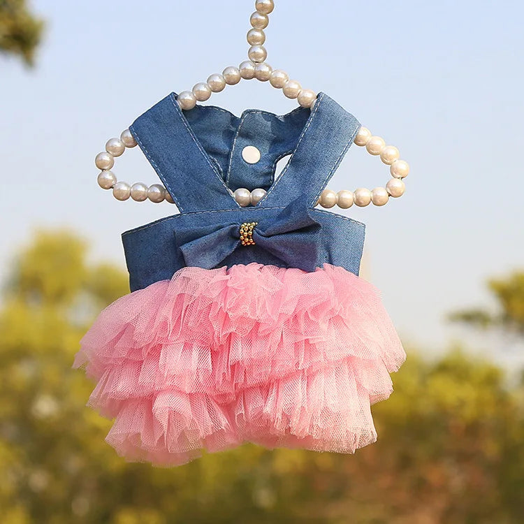 Vestido a rayas con tul para perros pequeños