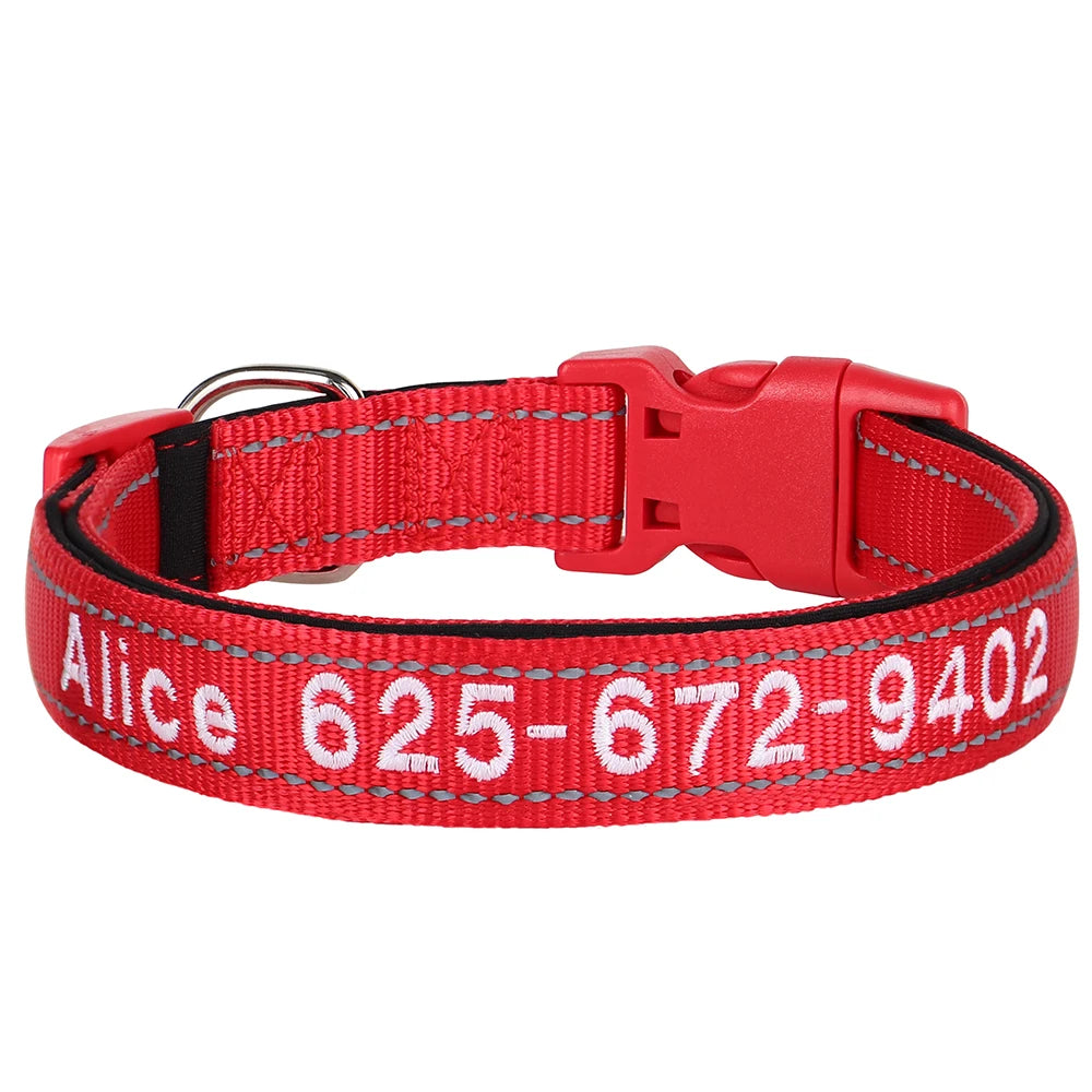 Collar reflectivo de nylon para perros con nombre bordado