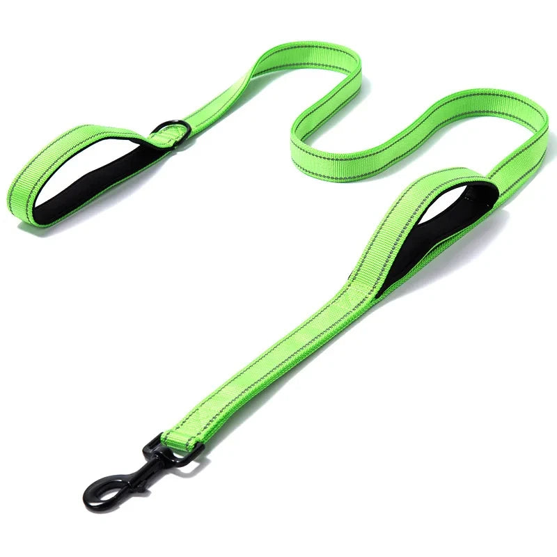 Correa de cinta para perros con doble manija de control