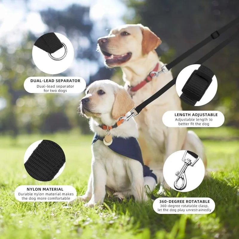 Acople doble de nylon ajustable para pasear dos perros